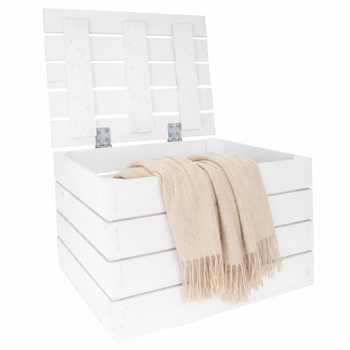 Holztruhe weiss mit deckel - ,